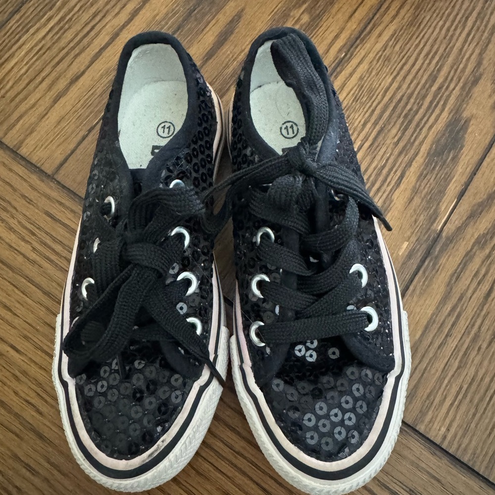 Black Sequin Kids Sneakers